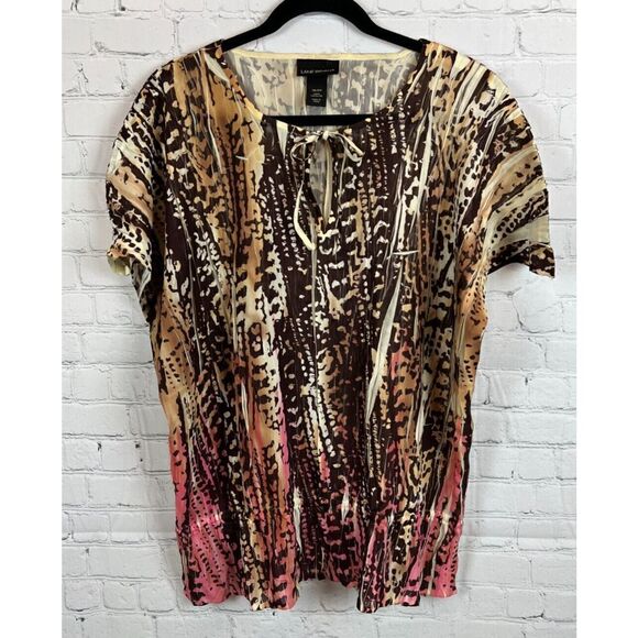 LANE BRYANT beige brown pink gathered shoulders blouse top size 18/20 - Picture 1 of 7